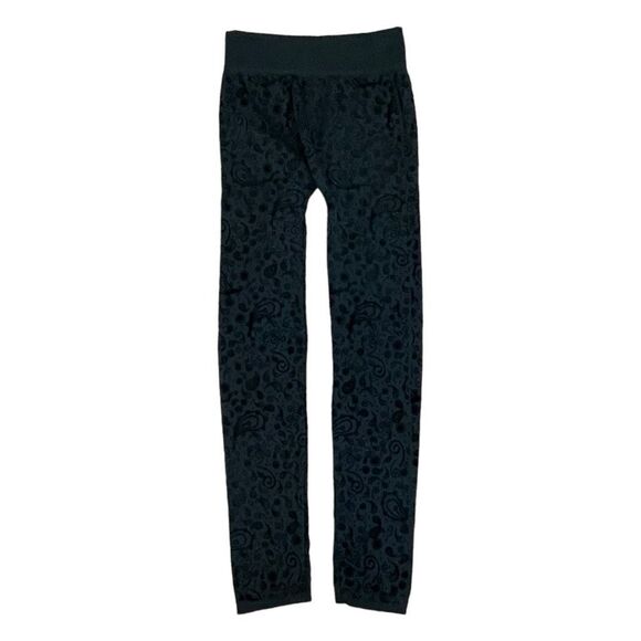 ShoSho Brushed Fleece Lined Legging Black Paisley Pattern Pull-On Sz M/L - Picture 1 of 5